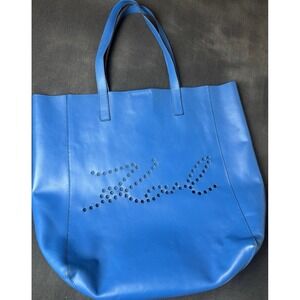 Karl Lagerfeld Perforated Blue Calf Leather Tote - Premium European Line Luxury